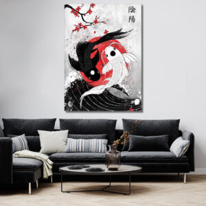 Tableau Poisson Japonais Carpe Koi Yin Yang