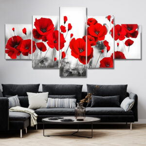 Tableau Fleur Rouge Et Gris