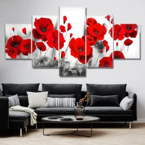 Tableau Fleur Rouge Et Gris