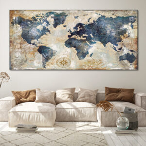 Tableau Carte Du Monde Bleu