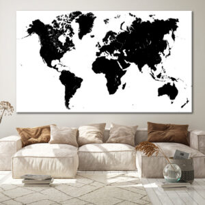 Tableau Carte Du Monde Noir Et Blanc