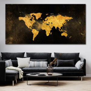 Tableau Carte Du Monde Noir Et Or