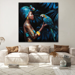 Tableau Femme Africaine Et Perroquet