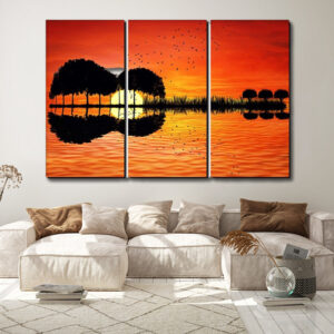Tableau Triptyque Arbre Et Coucher De Soleil